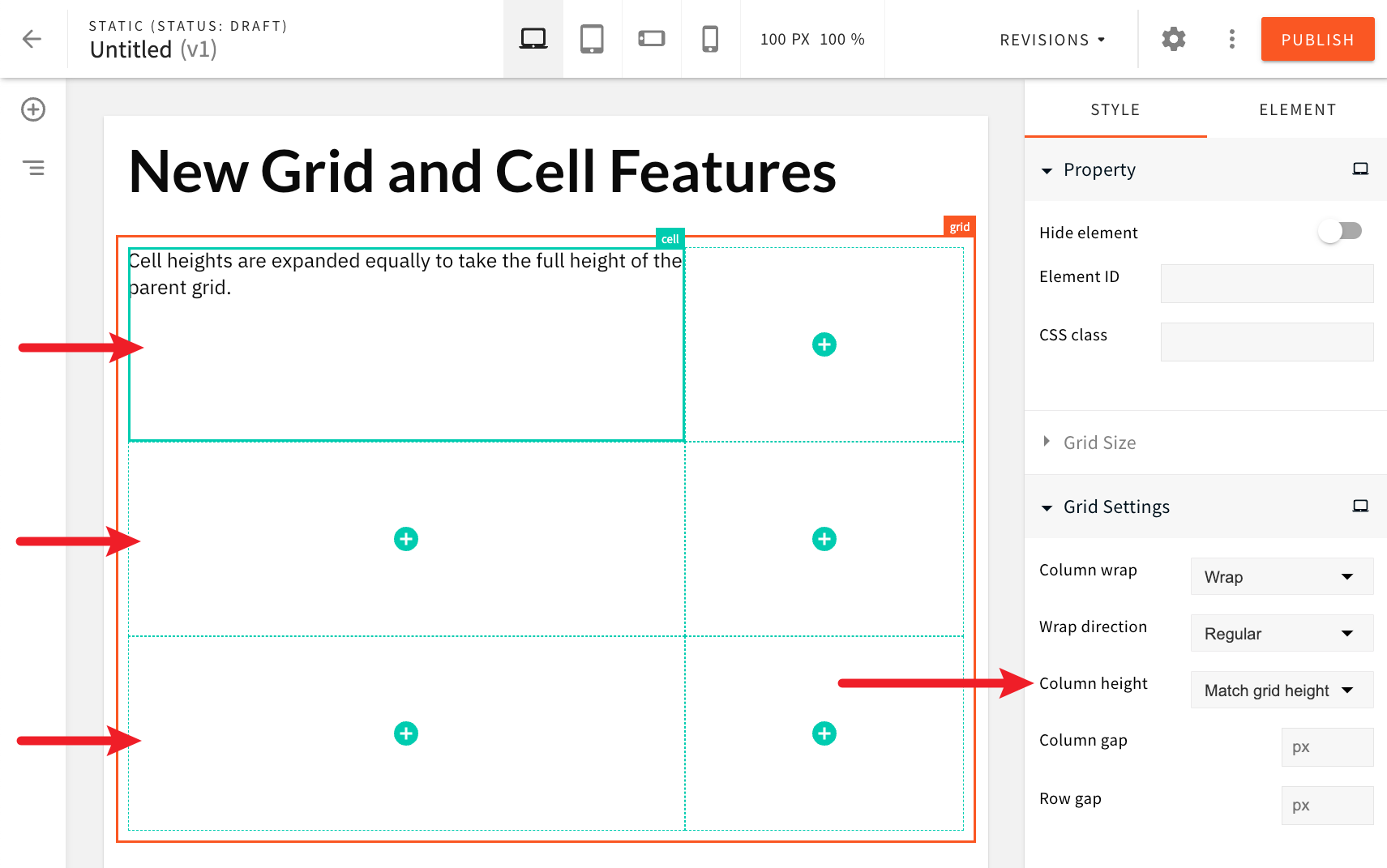 Grid Cells Vertically Expanded